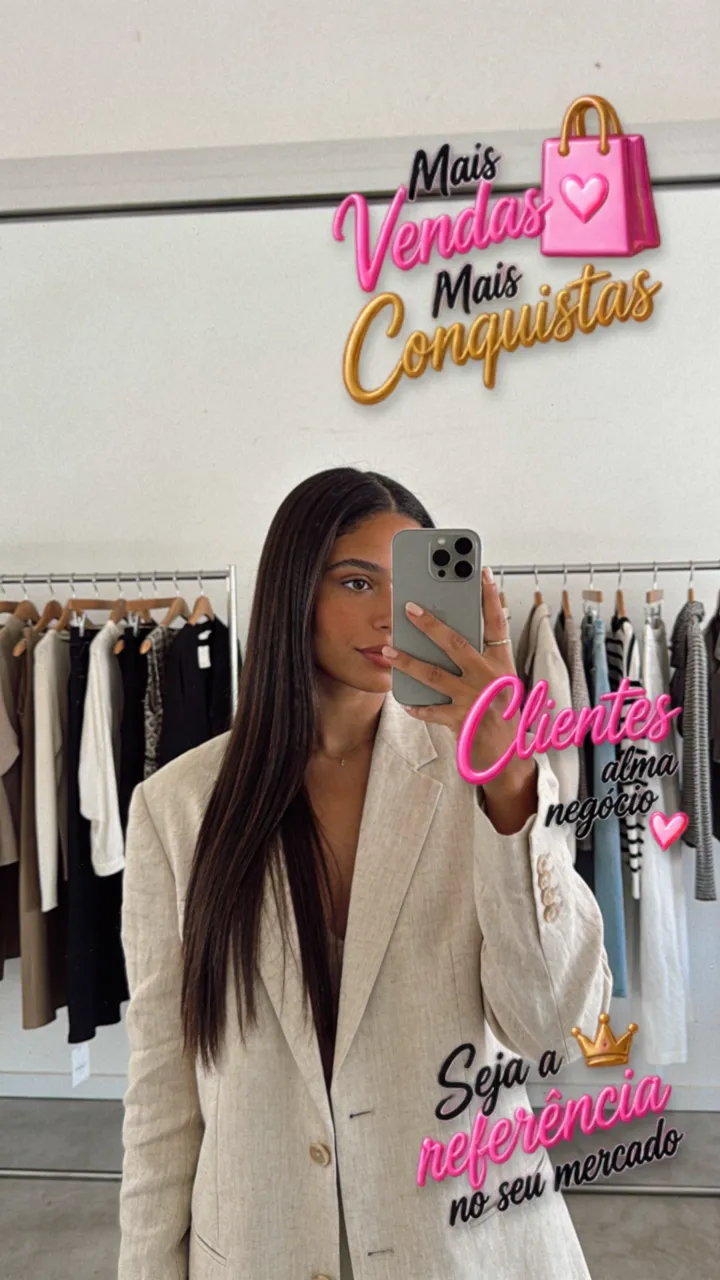 Story de boutique de moda com figurinhas da TB